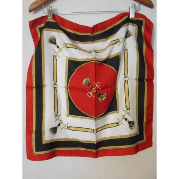 Black Burgundy Tassle Square Scarf Made in Italy Liz Claiborne - Estate Find - Picture 4 of 4